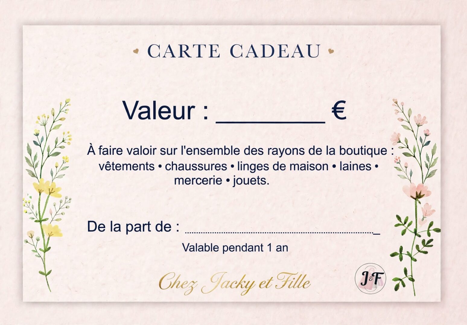 carte cadeau Chez Jacky et Fille