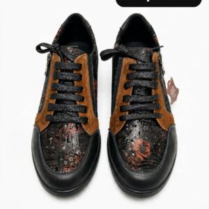 AH 2026 – Basket Femme Cuir Floral Noir Cognac – Infinie – Confort & Zip